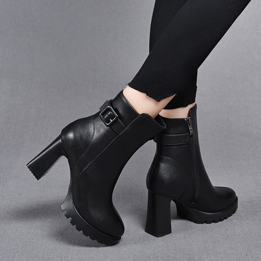 Botas de Tacón Alto Plataforma en Cuero con Hebilla - Elegancia y Comodidad