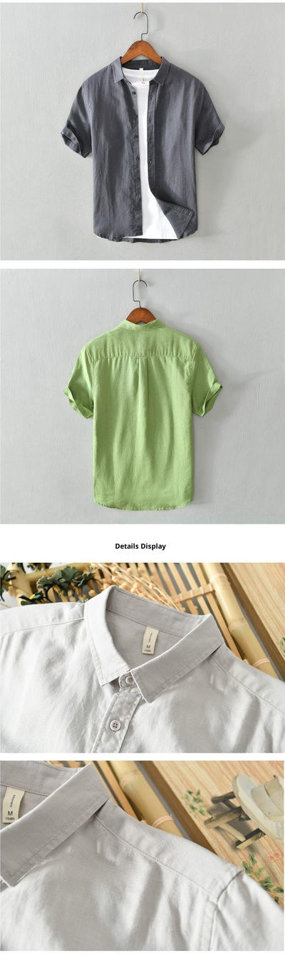 Camisa de Lino Manga Corta para Hombre - Comodidad de Verano - Image 19