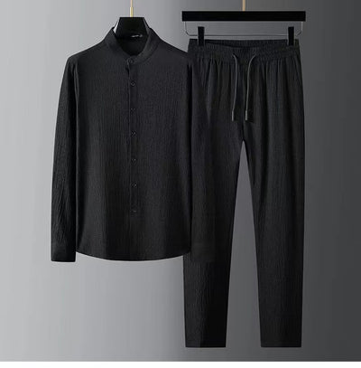 Camisa Casual Seersucker a Rayas para Hombre - Cuello Mao Ligera Perfecta para Verano - Image 7