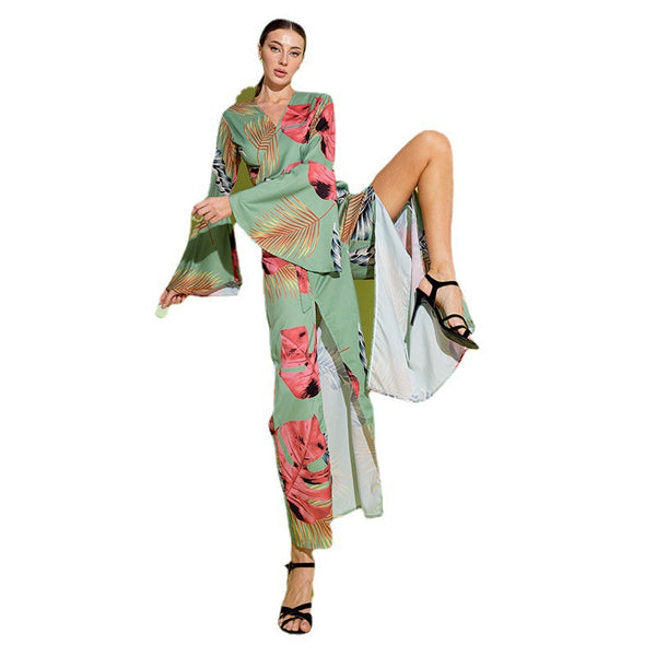 Pantalón Palazzo Talle Alto con Abertura y Puños Acampanados