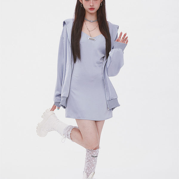 Chaqueta Hoodie Suelta con Cadena Decorativa
