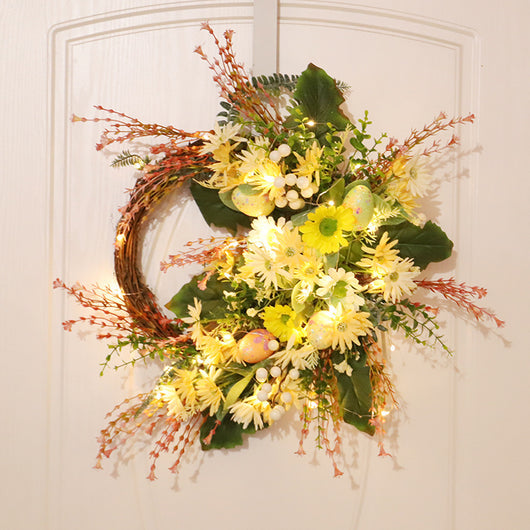 Corona Decorativa de Pascua con Crisantemos Silvestres y Huevos - Image 5