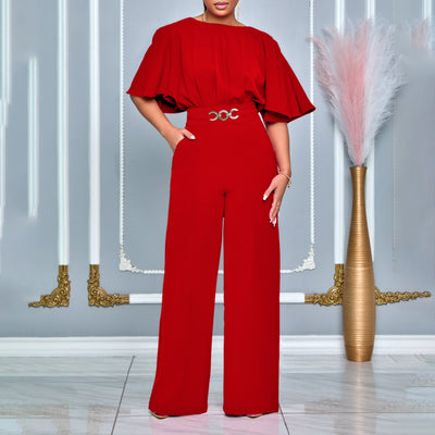 Jumpsuit Africano Talle Grande Cintura Alta Piernas Anchas Cuello Redondo - Image 3