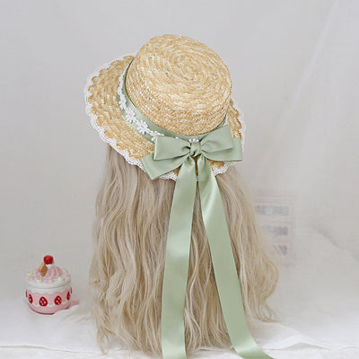 Sombrero de Paja Mori Series con Moño Multicolor - Estilo Lolita Pastoral Hecho a Mano
