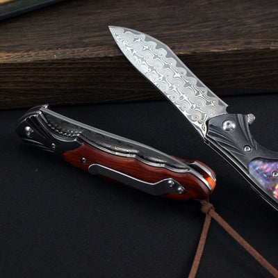Cuchillo Plegable Outdoor Acero Damasco con Mango de Palo de Rosa - Image 8