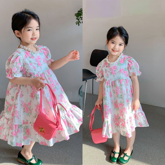Vestido Infantil de Encaje Floral Estilo Dulce