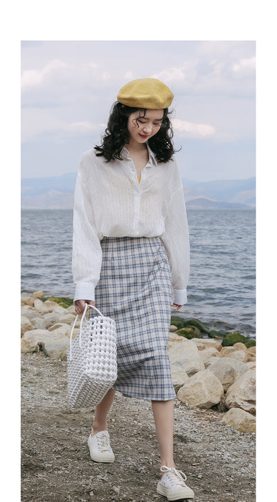 Falda A-línea Cintura Alta Midi Estilo Mori para Mujer - Image 10