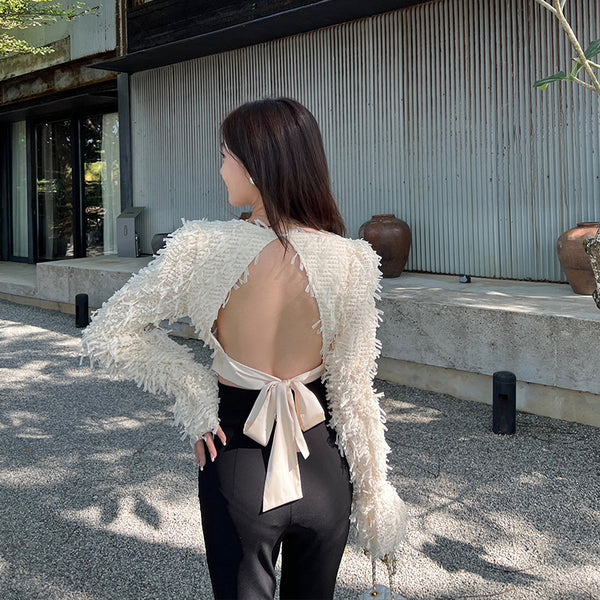 Top Bandage Primavera con Espalda Hueca y Flecos