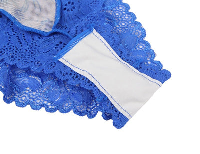Conjunto de Lencería Azul con Encaje Calado y Flores - Image 2