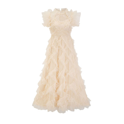 Vestido Elegante sin Mangas con Cuello Tortuga y Falda Tableada Bordada - Image 6
