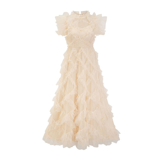 Vestido Elegante sin Mangas con Cuello Tortuga y Falda Tableada Bordada - Image 6