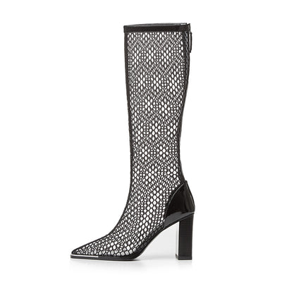 Botas de Tacón Robusto con Malla Trasera y Cierre - Negro - Image 21