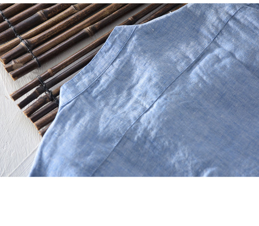 Camisa de Lino y Algodón Transpirable con Cuello de Pie para Hombre - Image 12