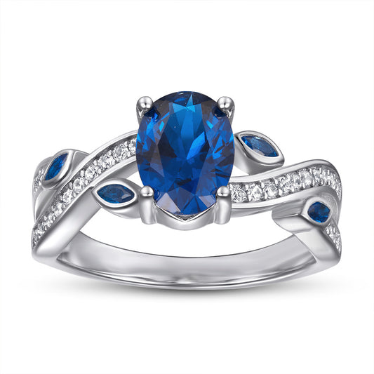 Anillo de Diamante Simulado en Zafiro para Mujer
