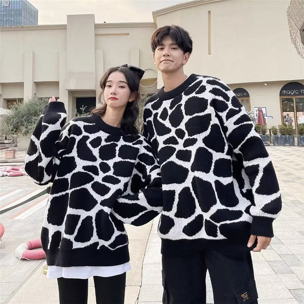 Suéter Térmico de Pareja Estampado Zebra - Abrigo Casual Holgado Invierno