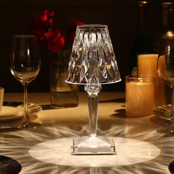 Lámpara de Mesa Cristal Diamante con Carga USB - Luz Nocturna Decorativa Recargable