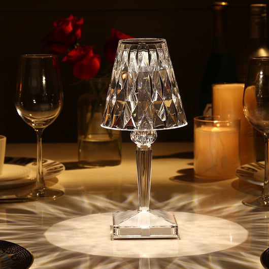 Lámpara de Mesa Cristal Diamante con Carga USB - Luz Nocturna Decorativa Recargable