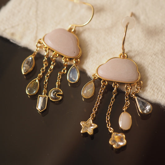 Aretes Largos de Piedra Natural con Flecos y Forma de Nube - Image 2