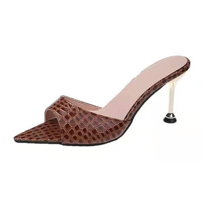 Sandalias de Tacón Alto con Punta Afilada y Patrón Serpiente para Mujer - Image 9