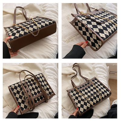 Bolsa Escolar Commuter con Cadena y Diseño Rombo para Mujer - Image 13