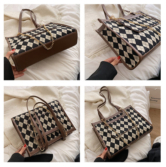 Bolsa Escolar Commuter con Cadena y Diseño Rombo para Mujer - Image 13