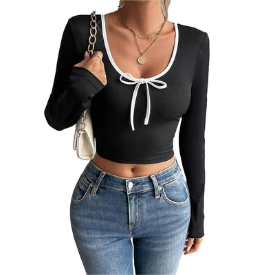 Blusa Elegante de Bloques de Color - Ajuste Ceñido Moderno para Otoño Invierno - Image 5