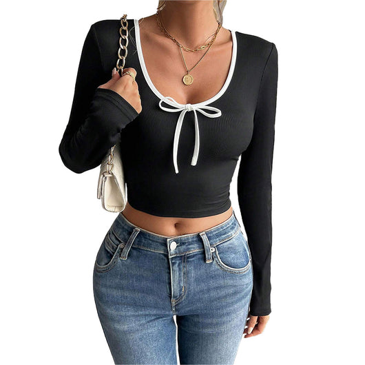 Blusa Elegante de Bloques de Color - Ajuste Ceñido Moderno para Otoño Invierno - Image 5