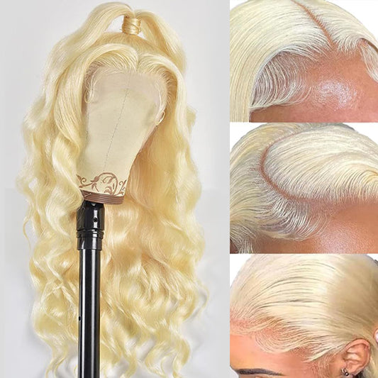 Peluca Sintética Ondas Grandes Encaje Frontal Tejido a Mano Cabello Largo Dorado - Image 2