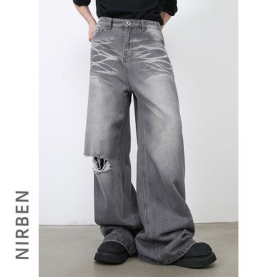 Jeans Rectos Holgados Rotos Estilo Retro Americano para Hombre - Image 3