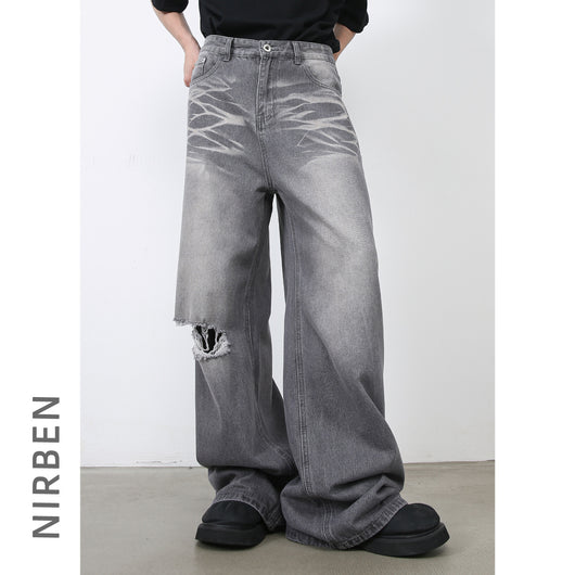 Jeans Rectos Holgados Rotos Estilo Retro Americano para Hombre - Image 3