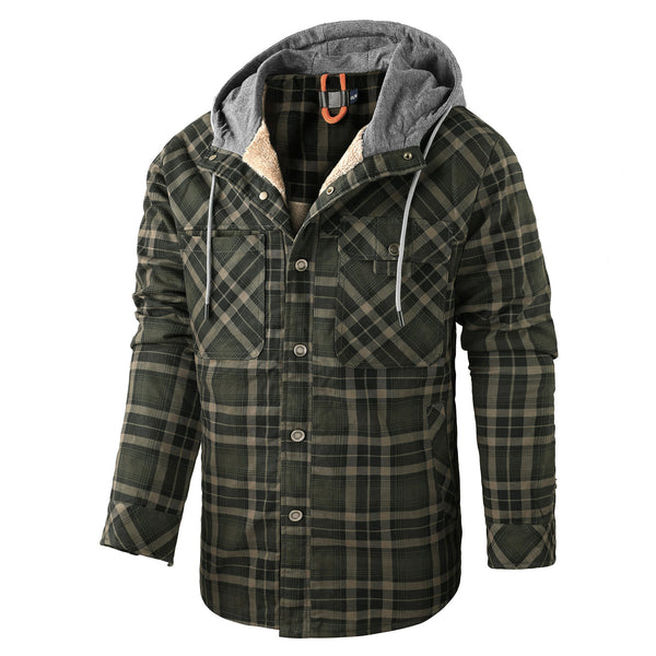 Chaqueta Acolchada Térmica a Cuadros con Capucha y Forro Polar para Hombre