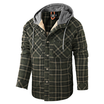 Chaqueta Acolchada Térmica a Cuadros con Capucha y Forro Polar para Hombre