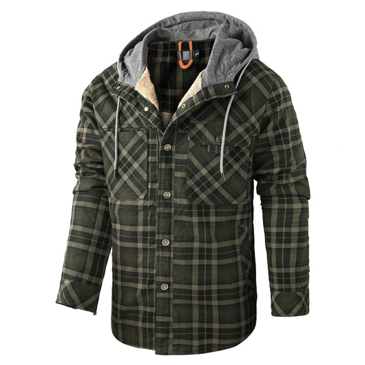 Chaqueta Acolchada Térmica a Cuadros con Capucha y Forro Polar para Hombre