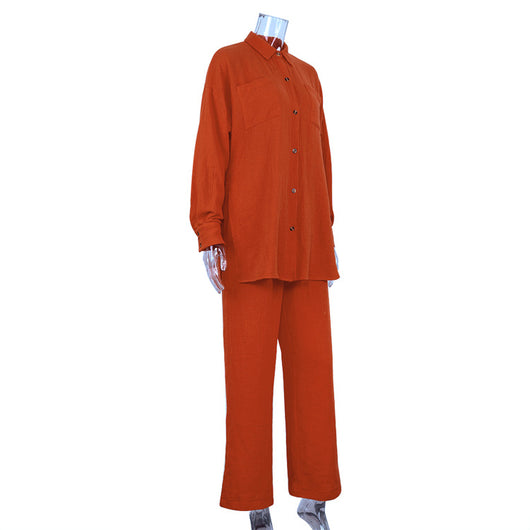 Conjunto Elegante de Blusa Manga Larga y Pantalón Ancho Cintura Alta - Image 18