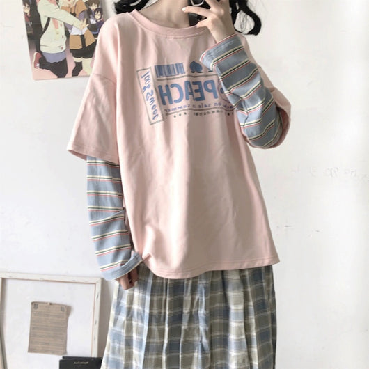 Camiseta Vintage Japonesa Falso Dos Piezas Manga Larga - Image 5