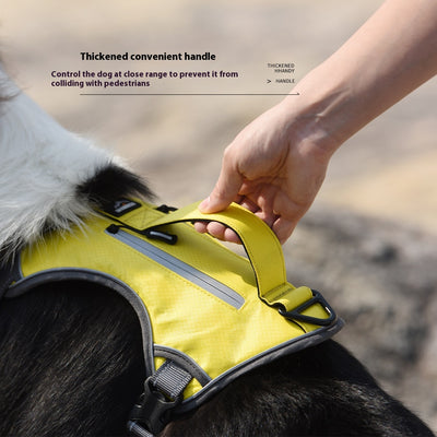 Orange and gray pet harness made of Oxford cloth with reflective trim, a top handle, and adjustable straps. - Image 4