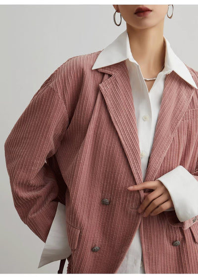 Blazer de Pana Doble Botonadura Oversized Estilo Coreano - Image 11