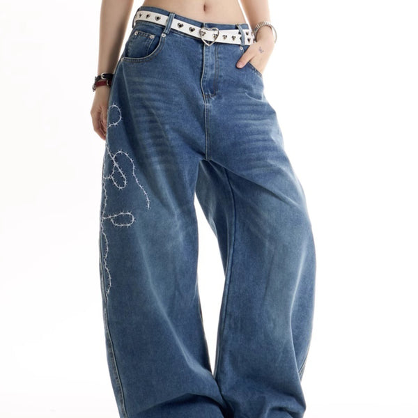 Jeans Retro Americano con Bordado Machete Hot Girl