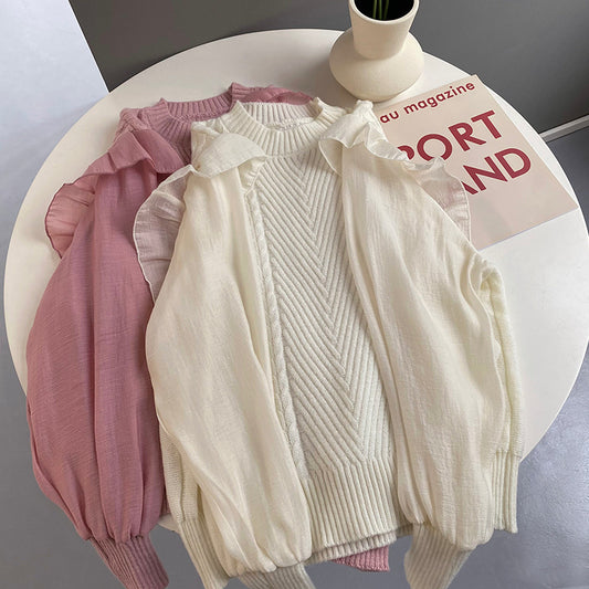 Blusa Chifón con Mangas de Encaje - Diseño Dos Piezas