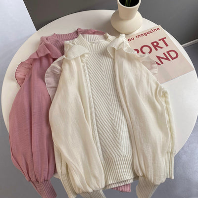 Blusa Chifón con Mangas de Encaje - Diseño Dos Piezas