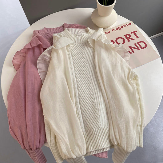 Blusa Chifón con Mangas de Encaje - Diseño Dos Piezas