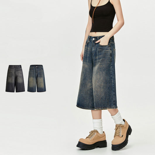 Pantalones Vaqueros Cropped Rectos Efecto Vintage Desgastado - Image 5