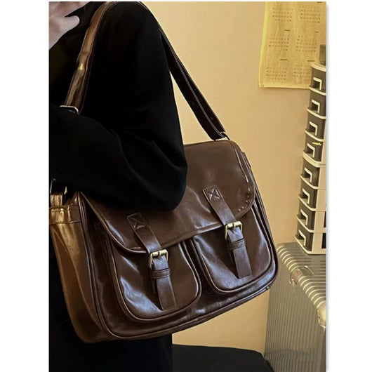 Bolso Bandolera Cartero de Cuero Encerado Marrón Chocolate - Gran Capacidad - Image 4