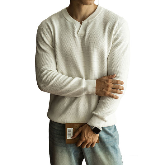 Suéter Henley Casual de Cuello V y Manga Larga para Hombre - Image 6