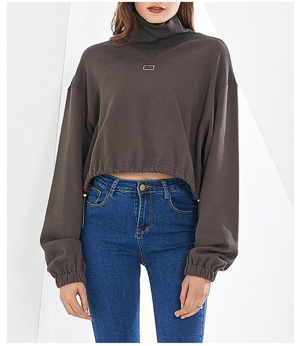 Suéter Cropped Ajustado con Cuello Alto y Cintura Elástica