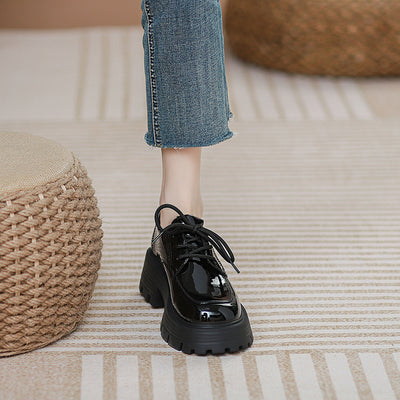 Zapatos de Cuero Estilo Británico con Cordones para Mujer