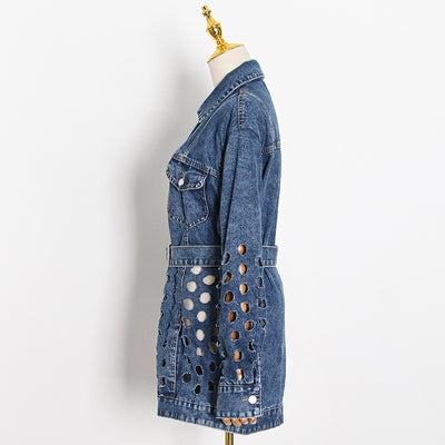 Chaqueta Denim Suelta con Diseño Hueco en Solapa y Amarre - Image 4
