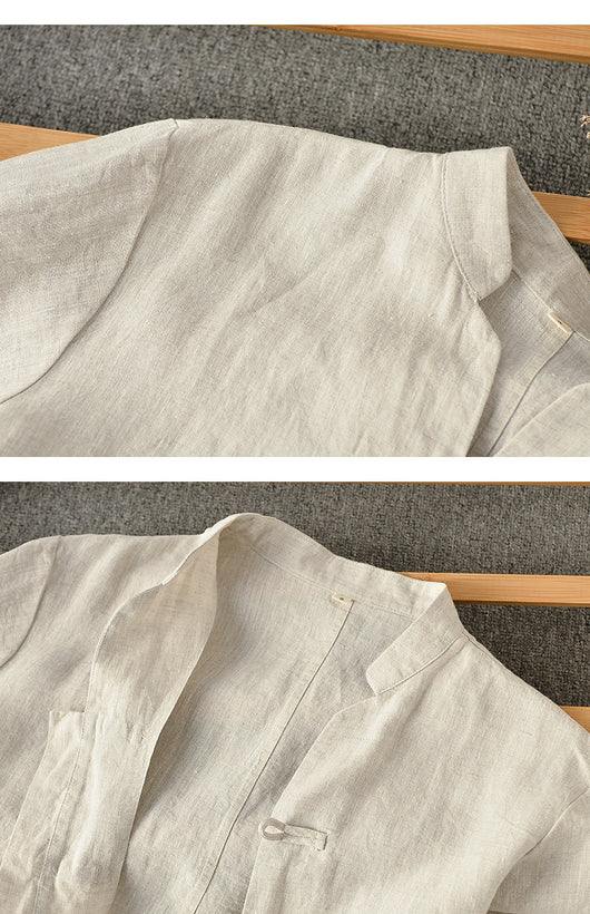 Camisa de Lino Estilo Chino Suelta para Hombre - Image 12