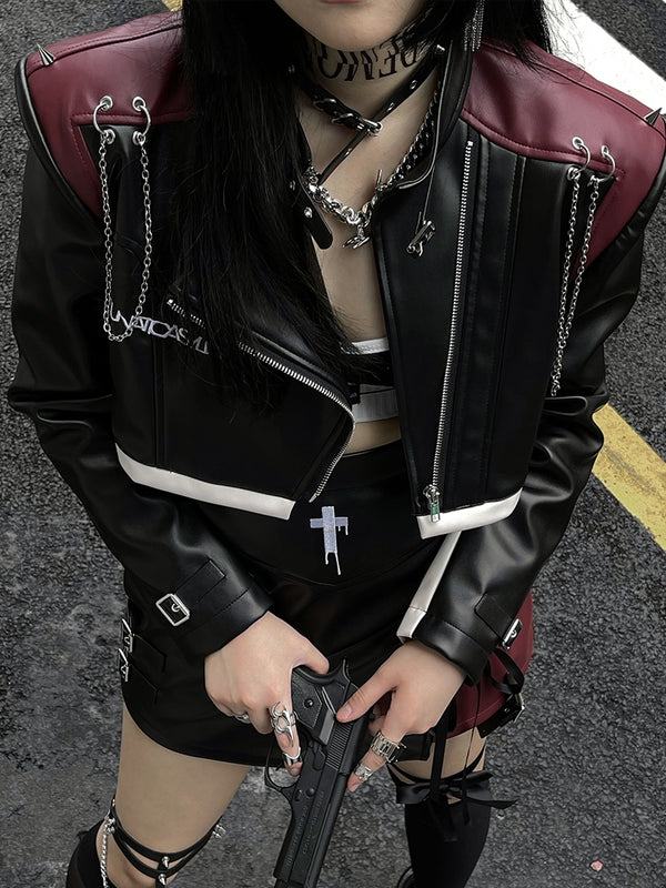 Falda Hip Hop Punk Cintura Alta Efecto Cuero