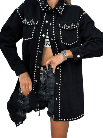 Chaqueta Denim Suelta Estilo Retro Urbano con Remaches para Mujer - Image 9